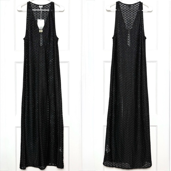 NWT GANNI Sheer Lace V-Neck Gold Butterfly Logo Clasp Sleeveless Maxi Dress L - Picture 8 of 13